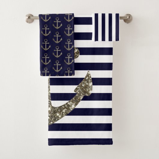 Nautic Anchor Blue White Sailing Sailor Badhandtuch Set (Insitu)