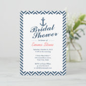 Nautic Anchor Blue Zickzack Stripes Brautparty Einladung (Stehend Vorderseite)