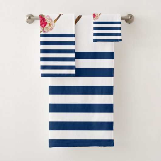 Nautic, Anchor Blume Navy Blue White Stripes Badhandtuch Set (Insitu)