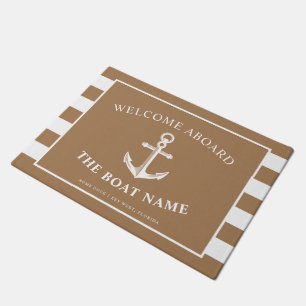 Nautic Anchor Boat & Captain Name Khaki Streifen Fußmatte