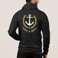 Nautic Anchor Boat Name Gold Laurel Black Zip
