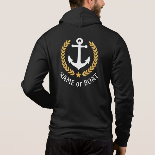 Nautic Anchor Boat Name Gold Laurel Black Zip Hoodie (Rückseite)