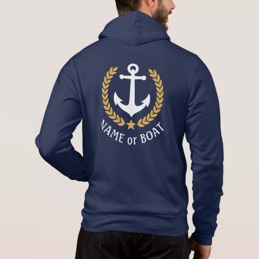 Nautic Anchor Boat Name Gold Laurel Blue Hoodie (Rückseite)