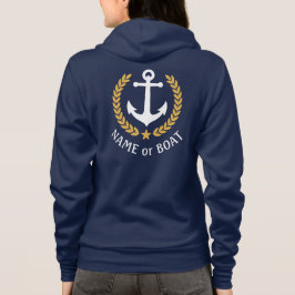 Nautic Anchor Boat Name Gold Laurel Zip Up Hoodie