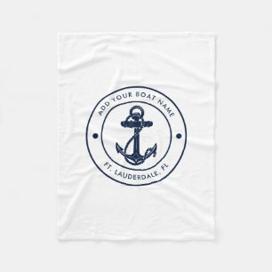 Nautic Anchor Boat Name Navy Blue Boating Swag Fleecedecke