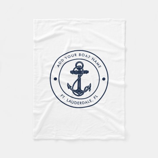 Nautic Anchor Boat Name Navy Blue Boating Swag Fleecedecke (Vorderseite)