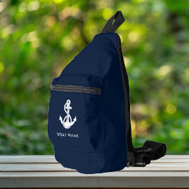 Nautic Anchor Boat Name Navy Blue Custom Crossbody Bag