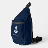 Nautic Anchor Boat Name Navy Blue Custom Crossbody Bag (Rechte Ecke)