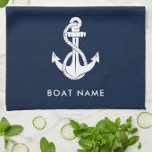 Nautic Anchor Boat Name Navy Blue Custom Geschirrtuch (Gefaltet)
