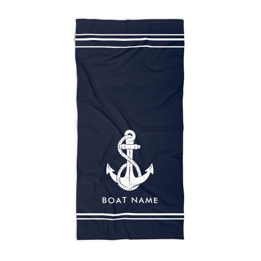 Nautic Anchor Boat Name Navy Blue Custom Strandtuch