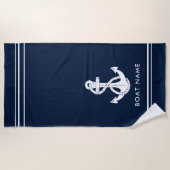 Nautic Anchor Boat Name Navy Blue Custom Strandtuch (Vorderseite)