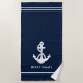 Nautic Anchor Boat Name Navy Blue Custom Strandtuch (Vorderseite)
