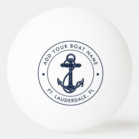 Nautic Anchor Boat Name Navy Blue Custom Tischtennisball (Vorderseite)