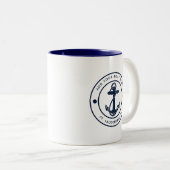 Nautic Anchor Boat Name Navy Blue Custom Zweifarbige Tasse (VorderseiteRechts)