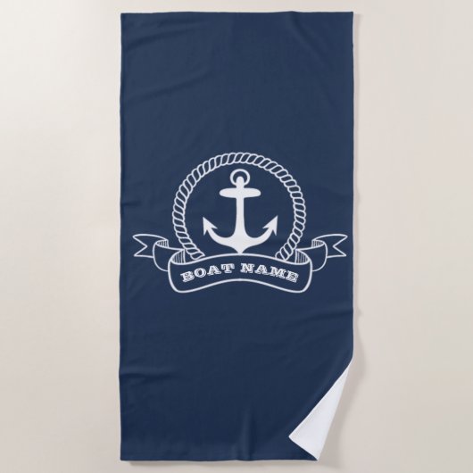 Nautic Anchor Boat Name Navy Blue Strandtuch (Vorderseite)