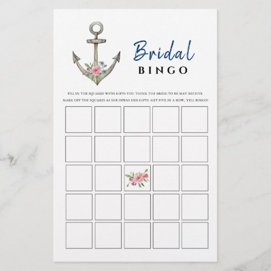 Nautic Anchor Brautparty Bingo-Spiel (Vorderseite)