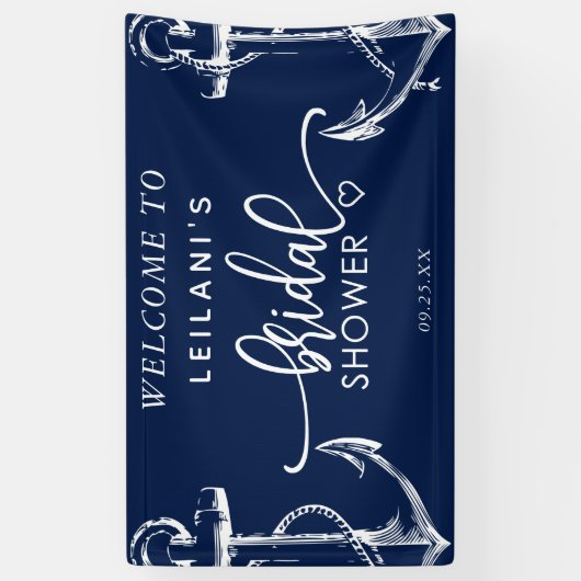 Nautic Anchor Brautparty Navy Banner (Vertikal)