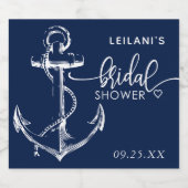 Nautic Anchor Brautparty Navy Blue Schaumweinetikett (Einzelnes Label)