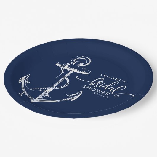 Nautic Anchor Brautparty Navy Pappteller (Schrägansicht)