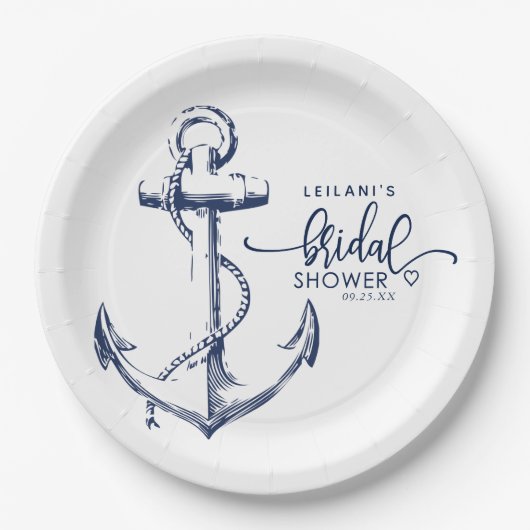 Nautic Anchor Brautparty White Pappteller (Vorderseite)