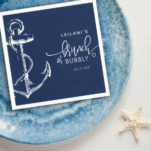 Nautic Anchor Brunch Bubbly Navy Blue Serviette