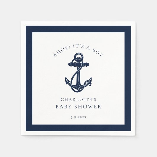 Nautic Anchor Coastal Boy Baby Shooting Paper Serviette (Vorderseite)