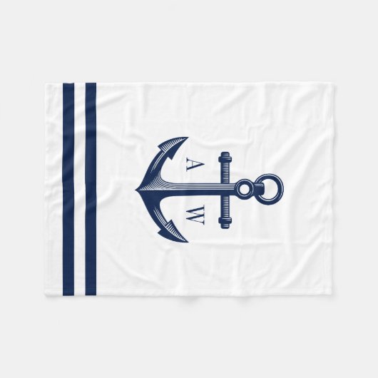 Nautic Anchor Custom Monogram White Fleecedecke (Vorderseite (Horizontal))