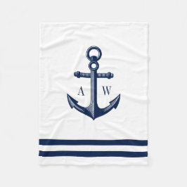 Nautic Anchor Custom Monogram White Fleecedecke