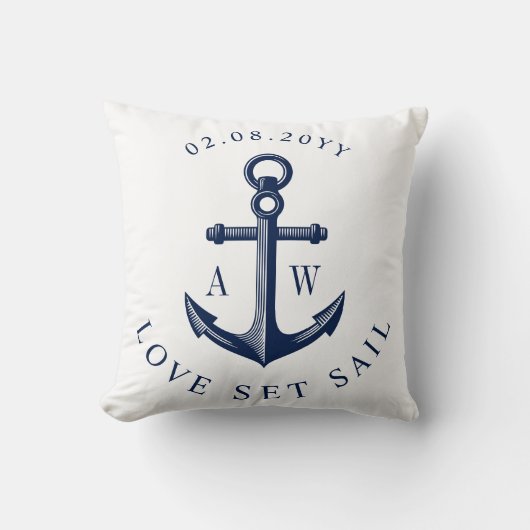 Nautic Anchor Custom Monogram White Kissen (Vorderseite)