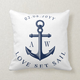 Nautic Anchor Custom Monogram White Kissen