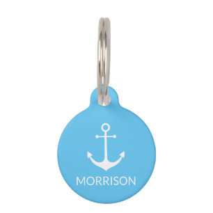 Nautic Anchor Custom sky Blue Hund Name info Haustiermarke