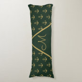 Nautic Anchor Dark Forest Green Gold Monogram Seitenschläferkissen (Vorderseite Vertikal)