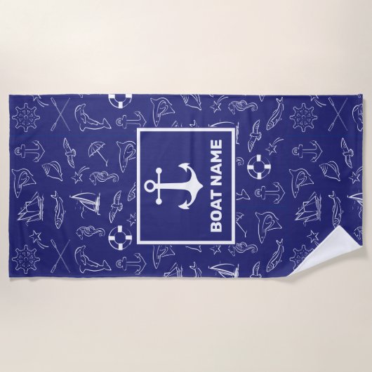 Nautic Anchor Design Navy Blue Handtuch (Vorderseite)