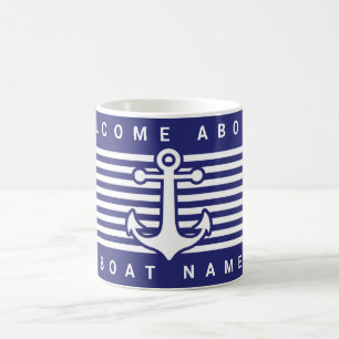 Nautic Anchor Design Navy Blue White Stripe Eleg Kaffeetasse