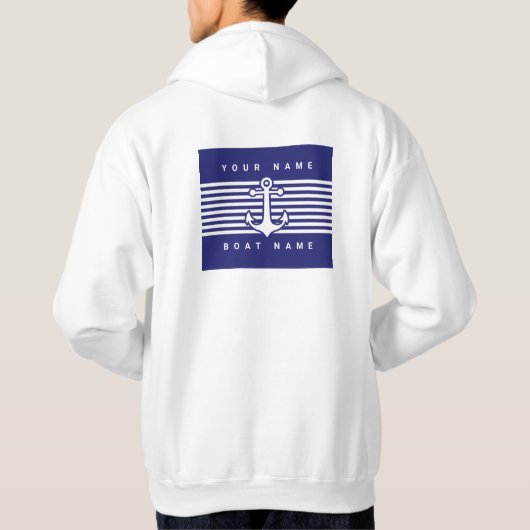 Nautic Anchor Design Navy Blue White Stripe Hood Hoodie (Rückseite)