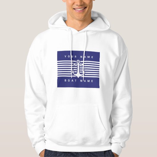 Nautic Anchor Design Navy Blue White Stripe Hood Hoodie (Vorderseite)