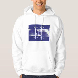 Nautic Anchor Design Navy Blue White Stripe Hood Hoodie
