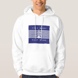 Nautic Anchor Design Navy Blue White Stripe Hood Hoodie