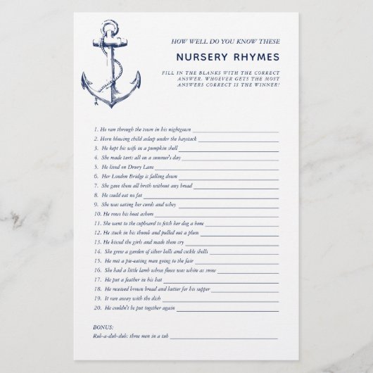 Nautic Anchor Double Sided Baby Showspiele (Vorderseite)