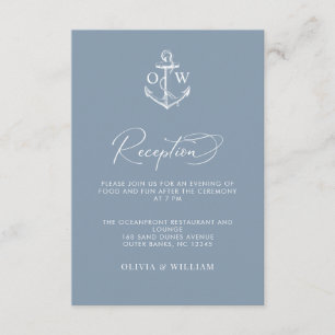 Nautic Anchor Dusty Blue Wedding Reception Begleitkarte