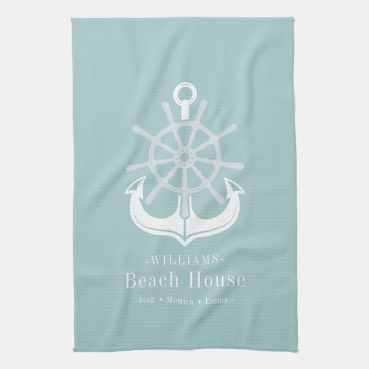 Nautic Anchor Family Name Beach House Geschirrtuch (Vertikal)
