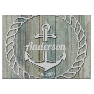 Nautic Anchor Family Name Beach House Sommer Schneidebrett