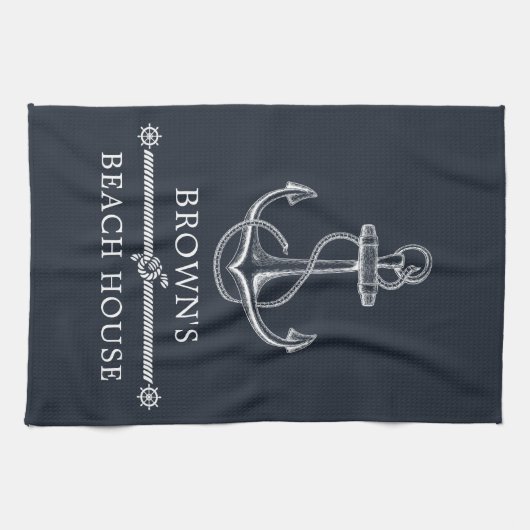 Nautic Anchor Family Name Beach oder Lake House Geschirrtuch (Horizontal)