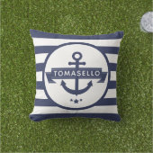 Nautic Anchor Family Name Navy Blue Stripes Kissen (Golfball-Marker)