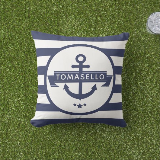 Nautic Anchor Family Name Navy Blue Stripes Kissen (Golfball-Marker)