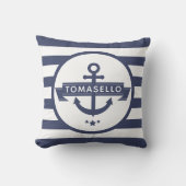 Nautic Anchor Family Name Navy Blue Stripes Kissen (Vorderseite)