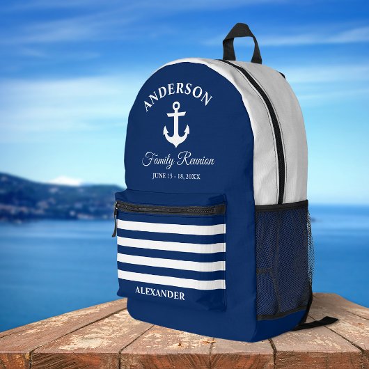 Nautic Anchor Family Wiedersehen Navy Blue Stripes Bedruckter Rucksack
