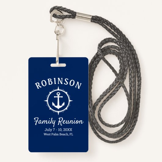 Nautic Anchor Family Wiedersehen Navy Blue & White Ausweis (Vorderseite mit Schlüsselband)