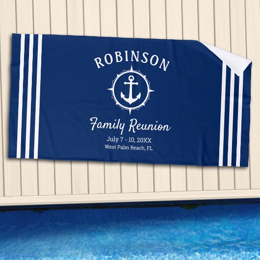 Nautic Anchor Family Wiedersehen Navy Blue & White Strandtuch