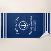 Nautic Anchor Family Wiedersehen Navy Blue & White Strandtuch (Vorderseite)